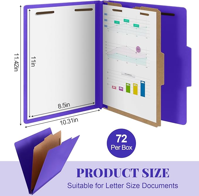 72 Pcs Skyygemm Classification Folder Letter Size, 1 Divider,Purple | Back to School Supplies, File Organizer with Fastener, Expanding File Organizer Bulk for Office Employee, Staff, Teacher - Image 2