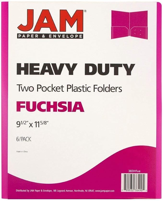 JAM PAPER Heavy Duty Plastic 2 Pocket Extra Tough School Folders - Fuchsia Hot Pink - 6/Pack - Image 8