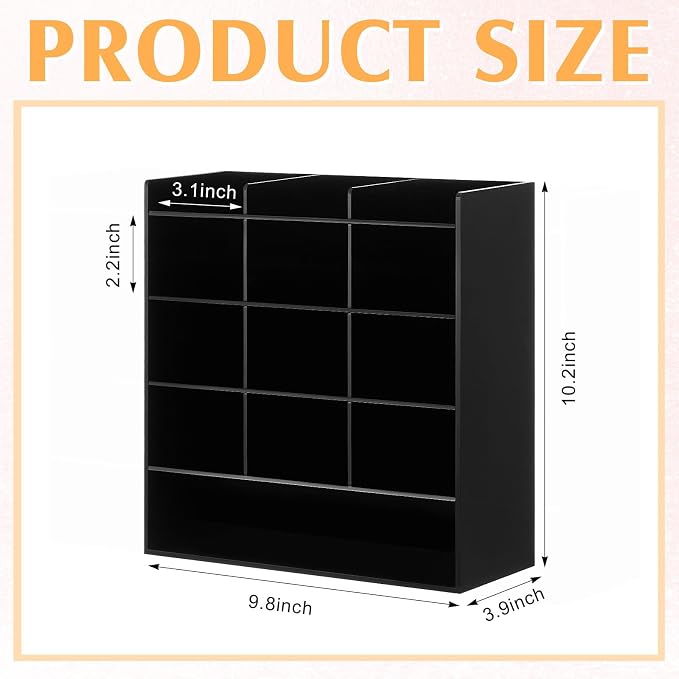 MotiMind Acrylic Pen Organizer Storage for 150 Markers Vertical Marker Organizer Acrylic Pen Display Holder for Office Desk Desktop Stationery Pencil Storage, Black, 10.2 x 4 x 9.8 Inch - Image 2