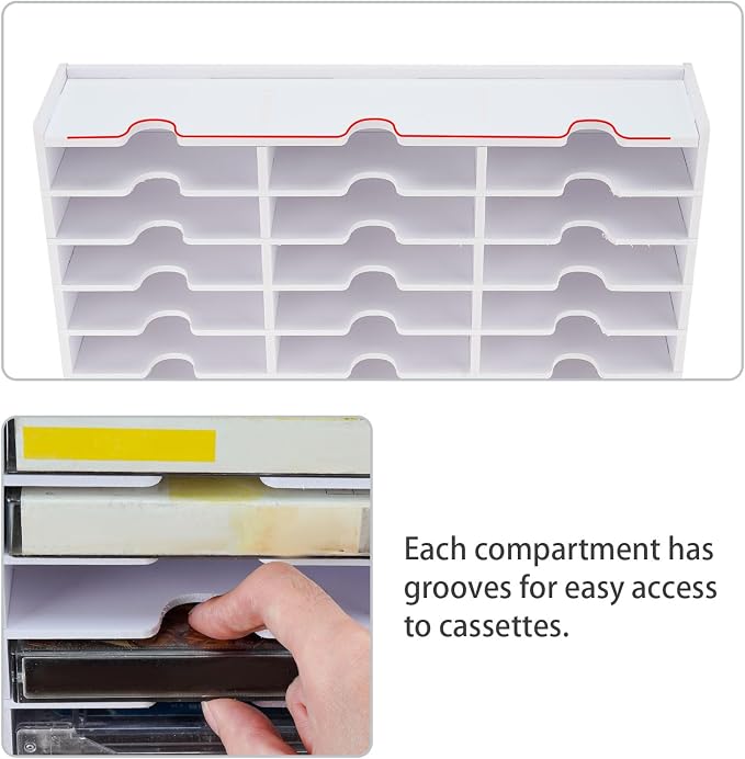 Cassette Tape Storage, 51-Slot Desktop Audio Tape Organizer | Audio Tape Organizer Rack Wall-Mounted Cassette Holder, White - Image 2
