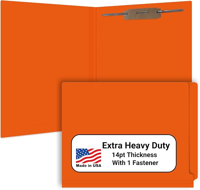 Orange File Folders, Doctor Stuff, Letter Size Reinforced End Tab Folder with 2" Bonded Fastener on Inside Back, 14 pt Stock, Box of 50 by DoctorStuff