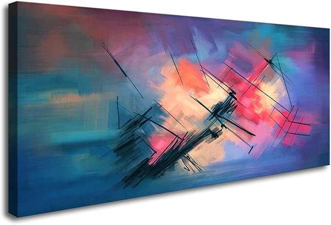 YYYYHPP YP0675 Canvas Wall Art Colorful abstract acrylic painting Wall Art Modern Art on Blue Background Picture Painting for Living Room Bedroom and Office Home Kitchen
