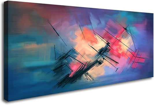 YYYYHPP YP0675 Canvas Wall Art Colorful abstract acrylic painting Wall Art Modern Art on Blue Background Picture Painting for Living Room Bedroom and Office Home Kitchen