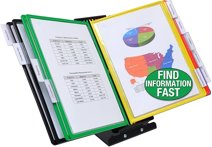 Ultimate Office SWITCHFILE 10-Pocket Reference Display Organizer Color Pkts | Compact Weighted Metal Base For Wall or Desktop Use Portrait or Landscape Display -10 EZ-Load Pockets / 20 Letter Size Sheets by UltimateOffice