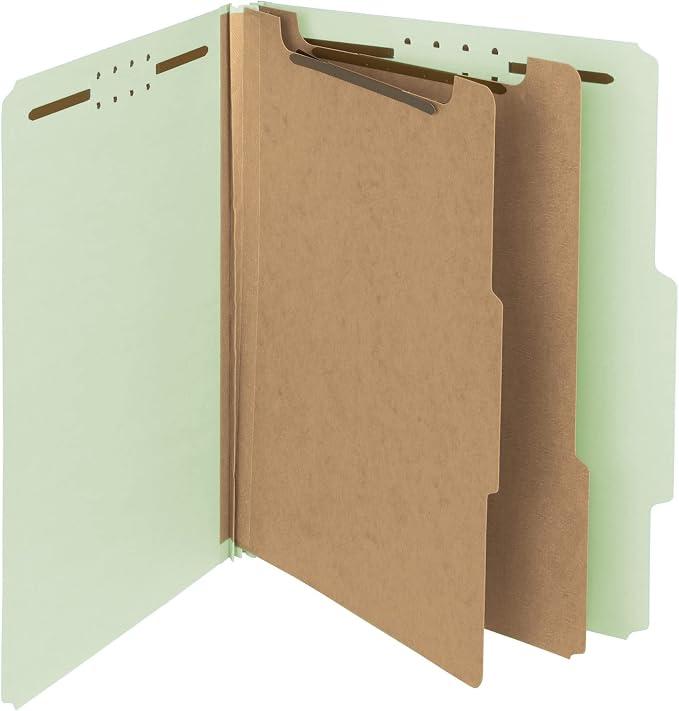 Smead 100% Recycled Pressboard Classification File Folder, 3 Dividers, 3" Expansion, Letter Size, Gray/Green, 10 per Box (14093) by SMEAD