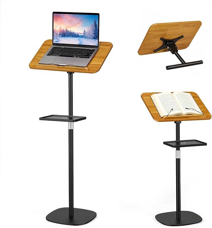 2-in-1 Floor & Desktop Music Book Stand, Adjustable Height 19.7-51.2 in | Dual-use Detachable Reading Stand, Features Storage Tray and Page Clips for Sheet Music, Laptops & Cookbooks by Beolisav