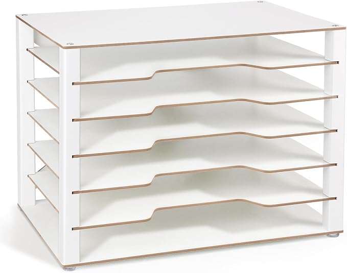 Construction Paper Organizer 12" x 18", 6-Tiers Paper Storage | Movable Wooden Desktop Organizer, Letter Tray for Office, Home, Classroom by Yumkfoi