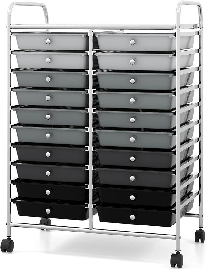 Giantex 20 Drawers Rolling Cart, Mobile Storage Drawer Cart, Classroom Organizer Cart for Office School Supplies Teacher Tools Paper Craft Small Printer, Utility Cart on Wheels, Gradient Grey - Image 4