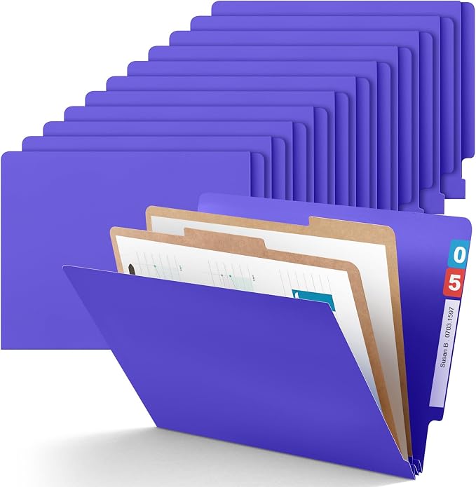 Skyygemm 24 Pack Classification Folders, Letter Size,2 Dividers,Purple | Pressboard File Folders, 2 Prong Fasteners, 2" Expanding, Manila, End Tab, for Office School Legal Records Medical by Skyygemm