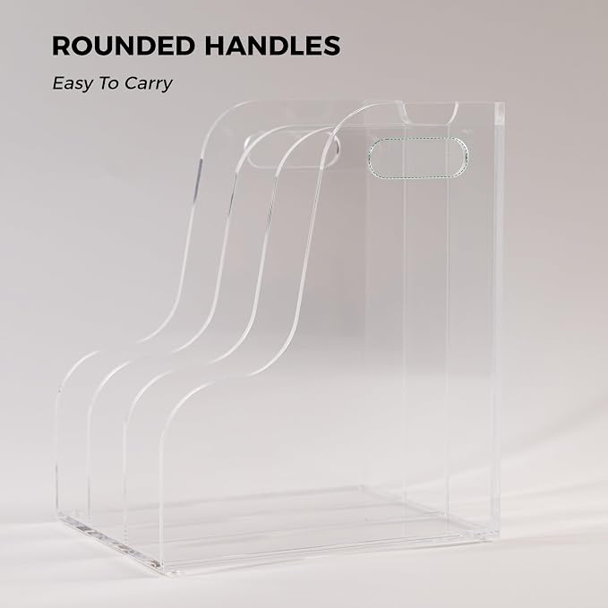 3 Vertical Compartments File Holder, Clear Acrylic Desk Organizer and Storage Bins Holding for Magazines, Binders, Notebooks, Envelopes, Multi-purpose Document Organizer for Home Office - Image 6