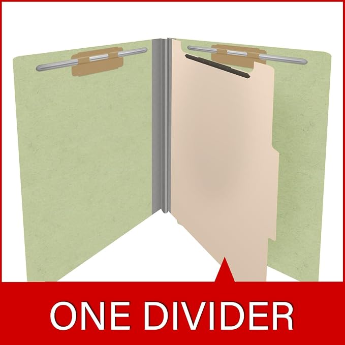 25 Pt. Pressboard Classification Folders, Full Cut End Tab, Letter Size, 1 Divider, Pale Green (Box of 10) - Image 8