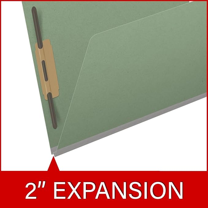 End Tab Pressboard Folders, Letter Size, 2" exp, Fasteners Pos #1 & #3, Green (Box of 25) - Image 7