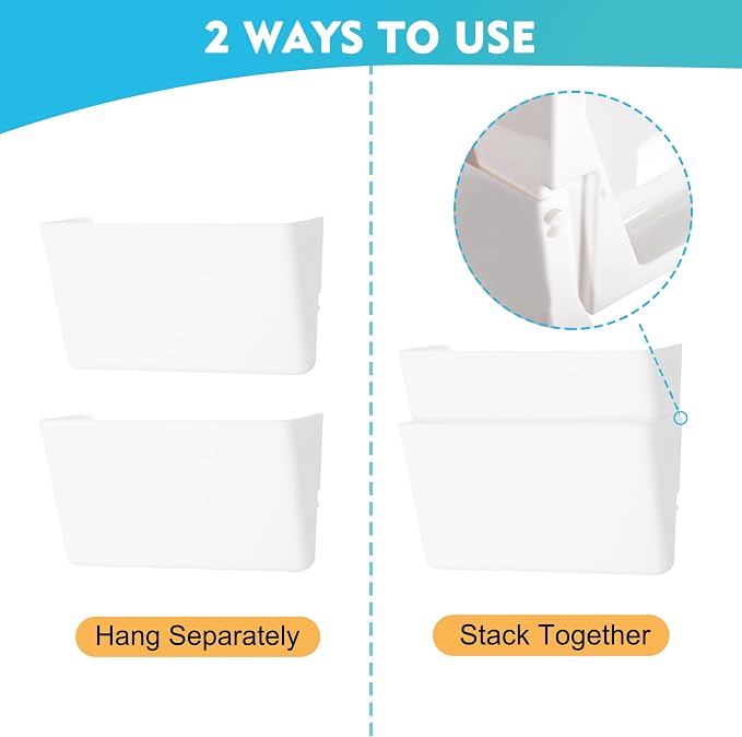 4 Pack White Plastic Single Pocket Hanging File Organizer, Wall Mount Paper Mails Magazines Holder, Mounted Folder Bins for Office, School and Home, 12.99x4.13x7.48 inches - Image 3