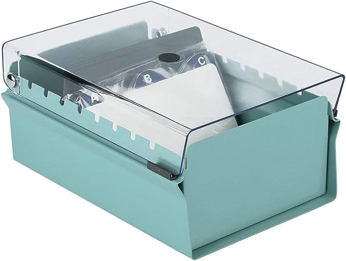 Acrimet 3 x 5 Card File Holder Organizer Box Metal Base Heavy Duty (AZ Index Cards and Divider Included) (Green Color with Clear Crystal Plastic Lid Cover) - Image 5