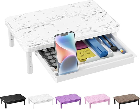 WALI Computer Monitor Stand with Storage, Monitor Riser 3 Height Adjustable | Laptop Riser with Airflow Vents, Desk Organizer for Computer, Printer, Notebook (PTT002-M), 1 Pack, Marble by WALI