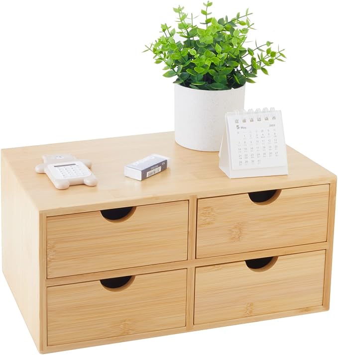 Charmewooden Bamboo Desk Organizer With Drawers Countertop Drawers Counter Storage Box Corner Desk Organizer for Home Office No Assembly Required (4 Drawers) by Charmewooden