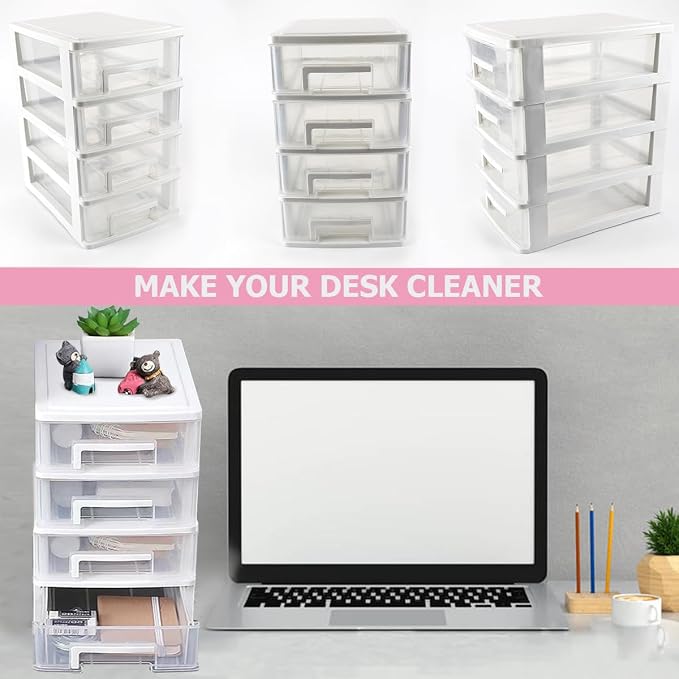 4 Tier Plastic Drawer Type Closet,Portable Storage Cabinet Sundries Storage Cosmetics Jewelry Storage Box for Home Office（White） - Image 7