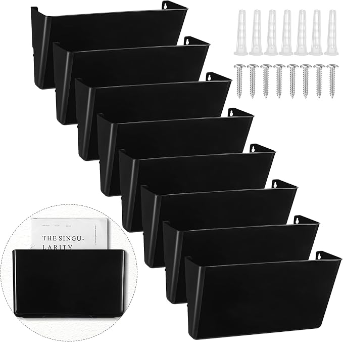 Colarr 8 Pcs Wall File Holder Organizer Plastic Wall Mount Mail Organizer with Screws Single Pocket Hanging Folder Paper Magazine Holder for Walls Office Home Classroom(Black) by Colarr