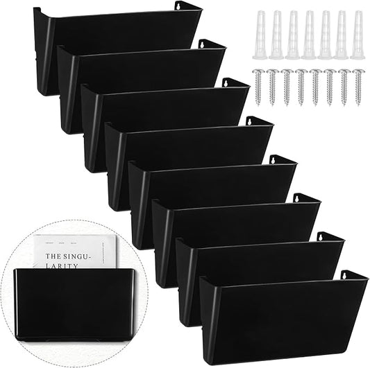 Colarr 8 Pcs Wall File Holder Organizer Plastic Wall Mount Mail Organizer with Screws Single Pocket Hanging Folder Paper Magazine Holder for Walls Office Home Classroom(Black) by Colarr