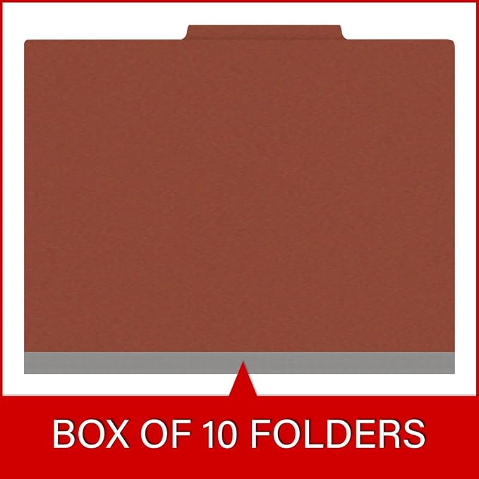 25 Pt. Pressboard Classification Folders, 2/5 Cut ROC Top Tab, Letter Size, 3 Dividers, Brick Red (Box of 10) - Image 6