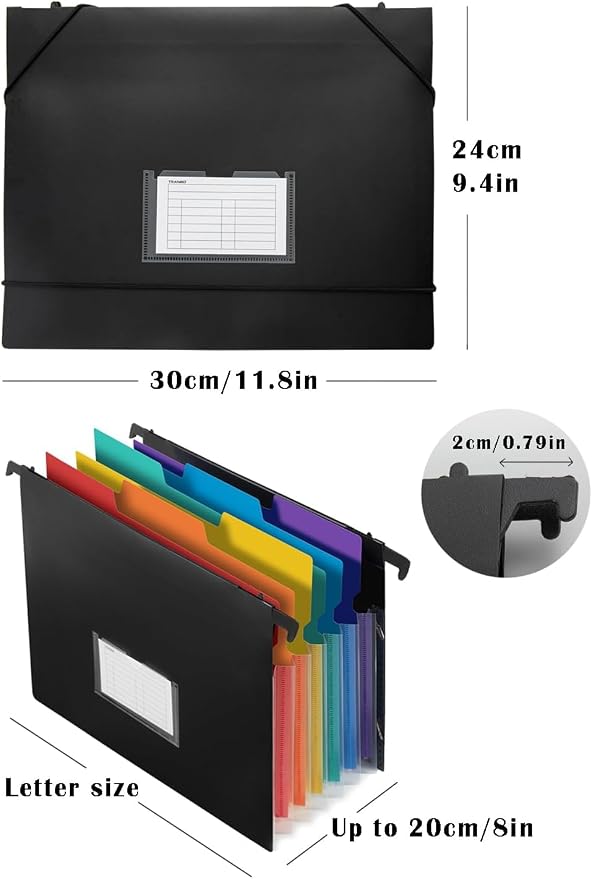 7-Pockets Hanging File Folder with Retractable Hooks for Filing Cabinet, 2 in 1 Expandable Accordion File Organizer with Elastic Band for File Frame or On-The-Go Use (1 Pcs) - Image 3