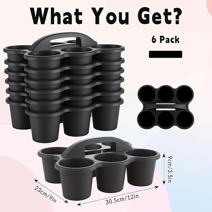 6 Pack Classroom Caddy with Handle Plastic Storage Caddy Organizer with 6 Compartments Drink Cup Caddies Holder Portable Storage Bin for Pencil, Crayon, Marker, Home, Office, School Supplies(Black) - Image 2
