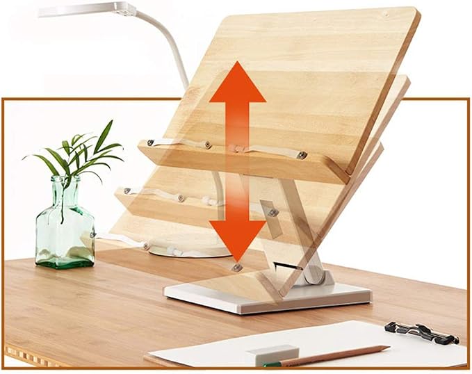 EYELEVEL Wooden Book Stand Reading Rest Bookrest Cookbook Laptop Holder for Textbook Music Score Desk Laptop Height Adjustable 270° Angle Adjustable with withmolly USB led Book Light - Image 7