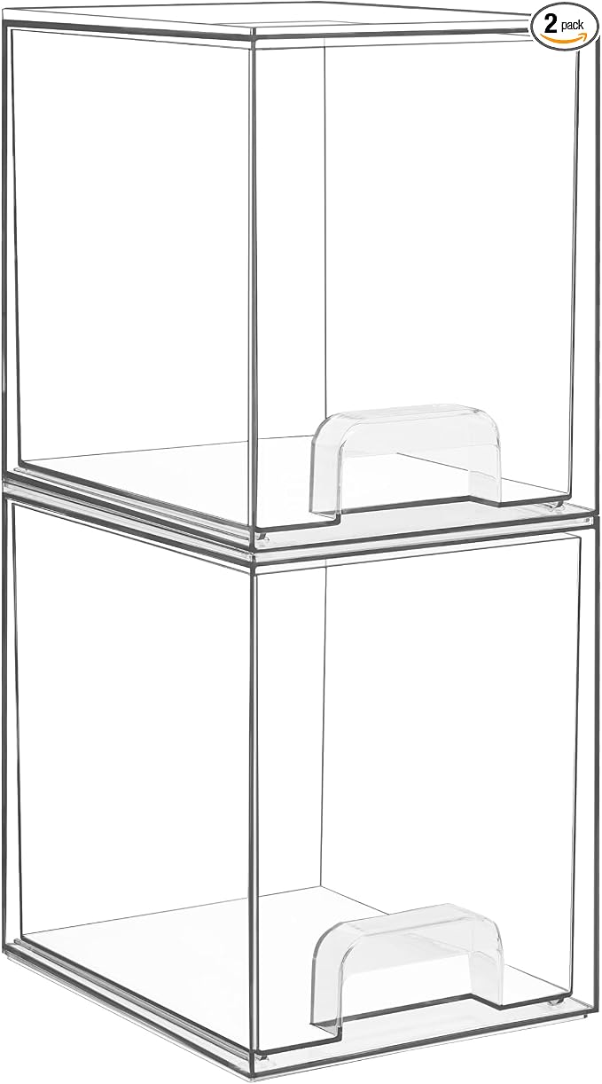 Vtopmart Clear Stackable Storage Drawers, 2 Pack Tall Plastic Organizers | Clear Pull-Out Drawers, Stackable Design for Skincare, Cosmetics, Beauty Supplies, Vanity, Bathroom, Cabinet and Countertop by Vtopmart