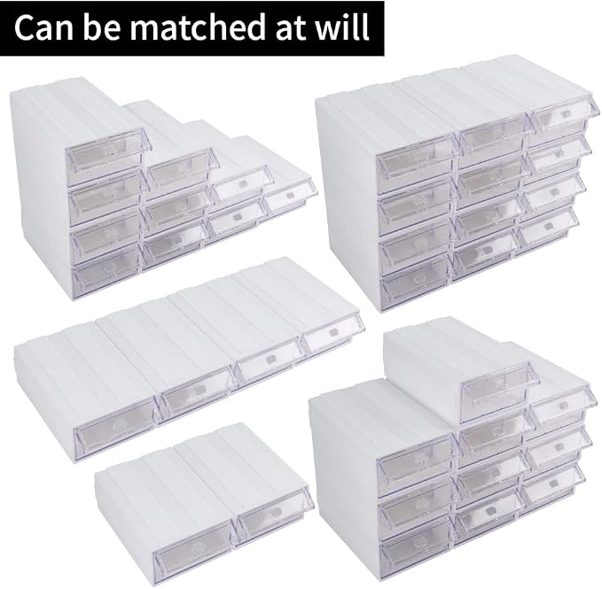 12 Pcs Drawer Stackable Storage Cabinet, White Plastic Organizer with Drawers & 36 Pcs Clear Dividers Organizer Rack & 48 Pcs Tag Card & 24 Pcs Non-slip Stickers for Home Office School - Image 3