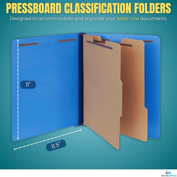 1InTheOffice Pressboard Classification Folders, Letter, 6 Section, Cobalt Blue, 10/Box, 2 Pack - Image 2