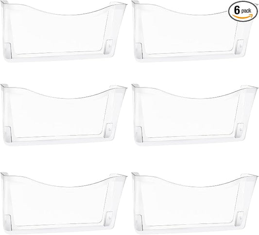 6 Pack Clear Single Pocket Hanging File Organizer, Plastic Wall Mount Paper Mails Magazines Holder, Mounted Folder Bins for Office School and Home, 13.85x3.14x6.88 inches by EASEPRES