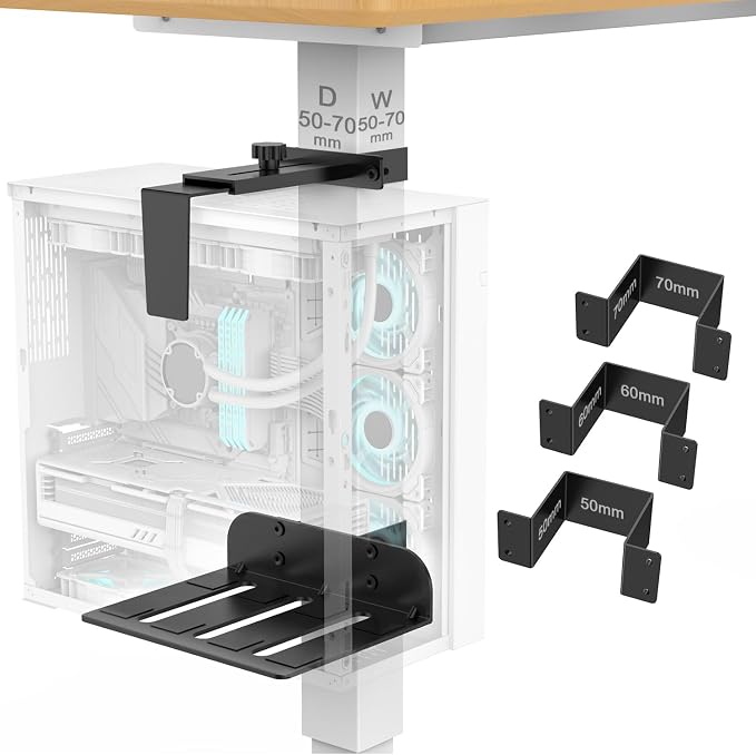 Under Desk PC Mount - Fits 3 Fixed Square Desk Legs, CPU Holder Under Desk | No Drilling 50 lb Capacity, Adjustable Clamp-on Desk Leg PC Mount for Standing Desk, with Non-Slip Pads, Black by CoJewe