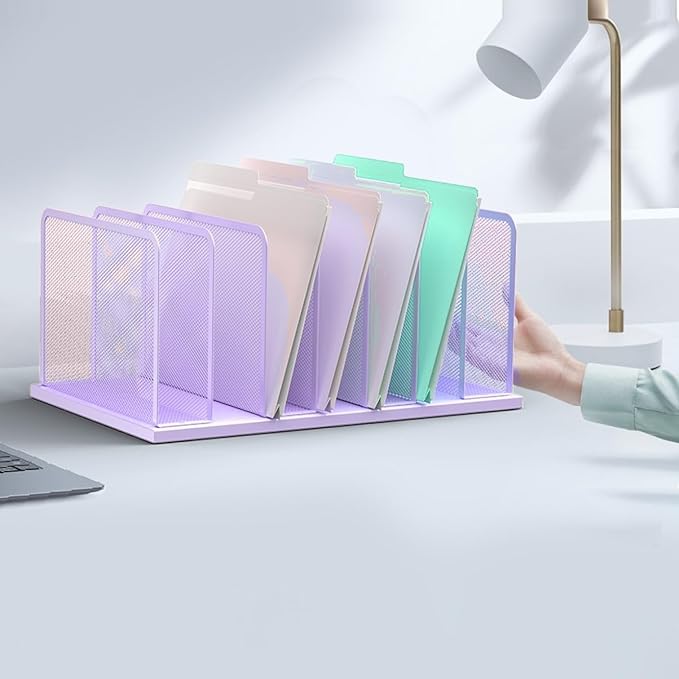 Kuntine.B 7-Section Upright Desk File Organizer Purple 1 Pack | Vertical, Mesh, Metal, Assembly, Stability, Sturdiness, Organization, Standing - Image 5