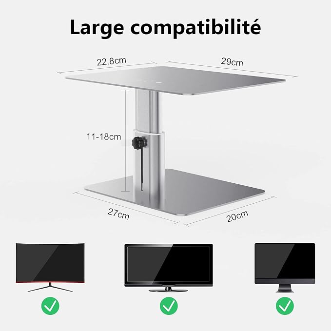 Nillkin Monitor Stand for Desk, Adjustable Height Computer Monitor Stand | Ergonomic Aluminum Computer Stand for Desktop | iMac, Studio Display XDR, Dell, HP, Lenovo, Other Screen Display | Silver - Image 5