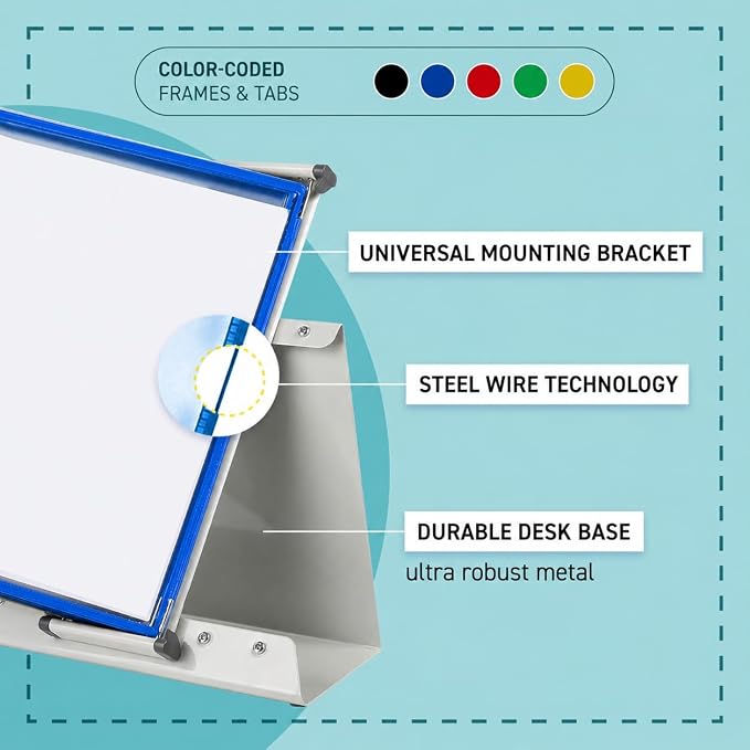 Tarifold Desktop Reference Display System, 20 Pockets, Expandable, Blue | 20 Double-Sided PVC Pockets, Holds 40 Letter-Size Sheets, Sturdy Metal Base, Quick-Find Indexing, Quick and Easy to Assemble - Image 3