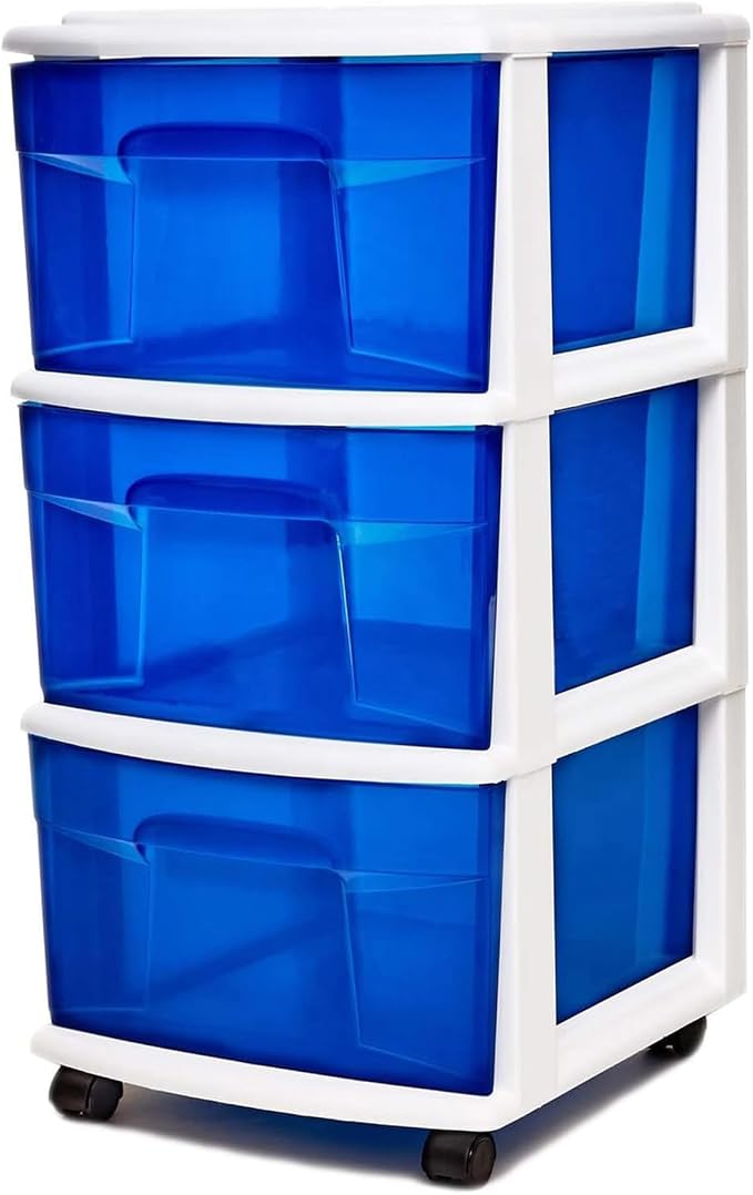 HOMZ Drawer Tower, 3-Tier Storage Cart with Removable Wheels, White Frame | Wide Plastic Organizer with Clear Bin Drawers for Bedroom, Bathroom, Home Office, and Dorm Rooms - Image 8