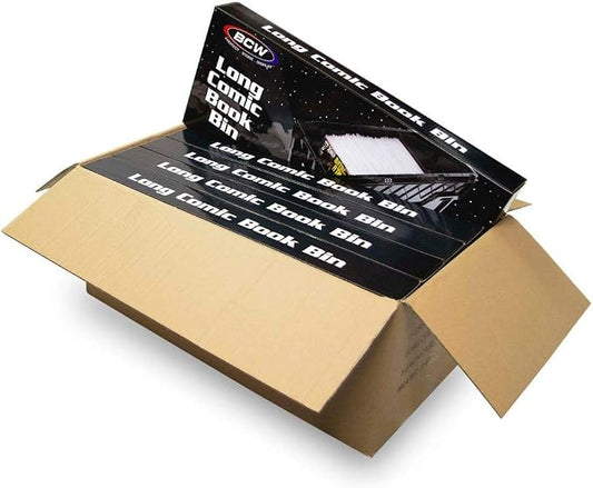 BCW Long Comic Book Bin - 5 Pack | Heavy Duty Comic Book Storage Box | Stackable Comic Bin Organizer for 300 Comics Each | Acid-Free Plastic Box with Divider & Label Slot by BCW