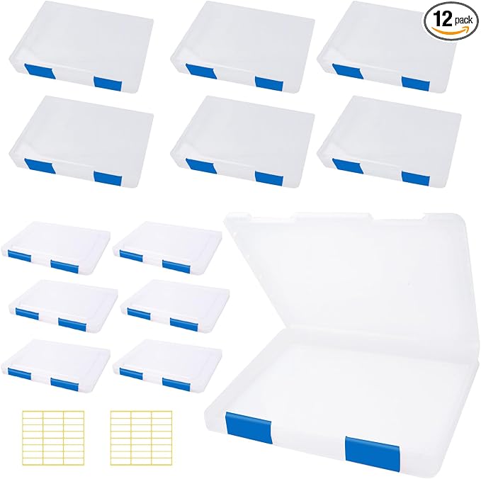 12 Pcs Clear A4 A5 File Box Document Plastic Storage Box with 48 Labels File Holder Organizer Paper Plastic Case Magazine Protector with Buckle Office School Supplies(Blue) by OLUTACOT