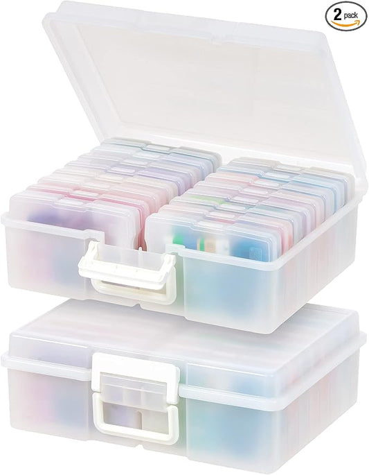 IRIS USA Photo Storage Box |Made in USA| 16 Cases - (2-Pack) - Pearl | Fits 4" x 6" Pictures / Built-In Handle / Organizing Containers for Tasks, Stickers, Ephemera & Flashcards by IRISUSA