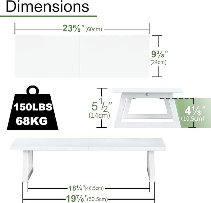 TEAMIX 24 inch Monitor Riser for Desk, Wood & Steel Computer/TV Stand White | Laptop, PC, Printer Stand Riser, Holds 150lbs, Desktop Organizer, Keyboard Storage, for Office, Home, Gaming, Craft Space - Image 5