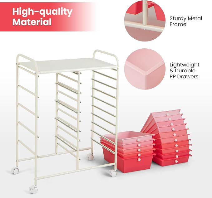 Giantex 15 Drawers Rolling Cart, Classroom Organizers, Storage Cart with Wheels, for Teacher Office Home School Supplies Tool Craft Art Paper - Image 7