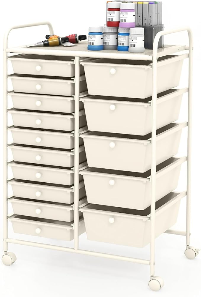Moccha 15-Drawer Rolling Storage Cart - Under Desk Storage Drawers with wheels for Craft Art Supply Paper Salon, Scrapbook Paper Tools, Mobile Utility Cart for Classroom (15 Drawers, White) - Image 7