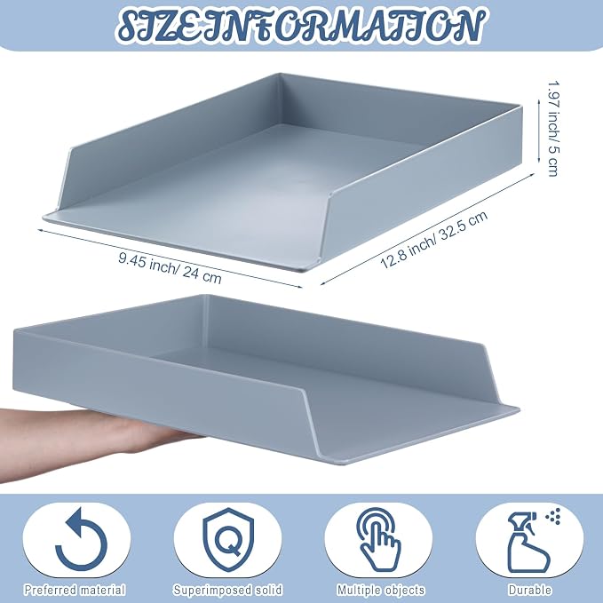 6 Pcs Stackable Paper Trays Rectangular Plastic Desk Holder Desktop Document File Organizer Storage Letter for Office Classroom (Gray) - Image 3
