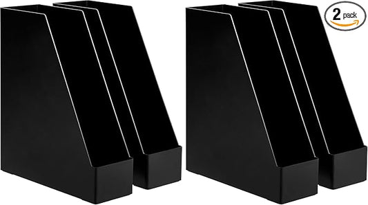 Amazon Basics Plastic Desk Organizer Magazine Rack and File Holder, Black, 4-Pack by AmazonBasics