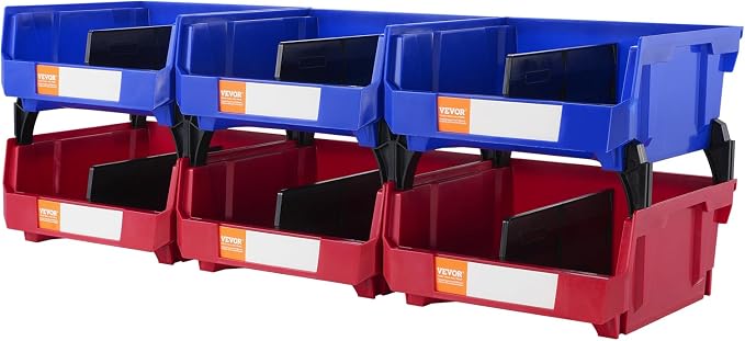 VEVOR Plastic Storage Bins 6 Pack (11 x 11 x 5-Inch), Hanging Stackable Storage Organizer Bins, Heavy Duty Stacking Containers for Closet, Garage, Office, Home, Pantry or Small Parts Organization by VEVOR