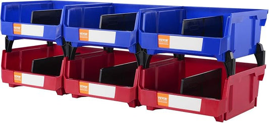 VEVOR Plastic Storage Bins 6 Pack (11 x 11 x 5-Inch), Hanging Stackable Storage Organizer Bins, Heavy Duty Stacking Containers for Closet, Garage, Office, Home, Pantry or Small Parts Organization by VEVOR