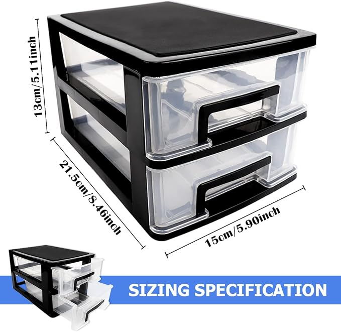 2 Tier Plastic Drawer Organizer Storage Box for Desk, Cosmetics, Jewelry, Office Supplies, Home Organization (8.46" x 5.9" x 5.11") - Image 2