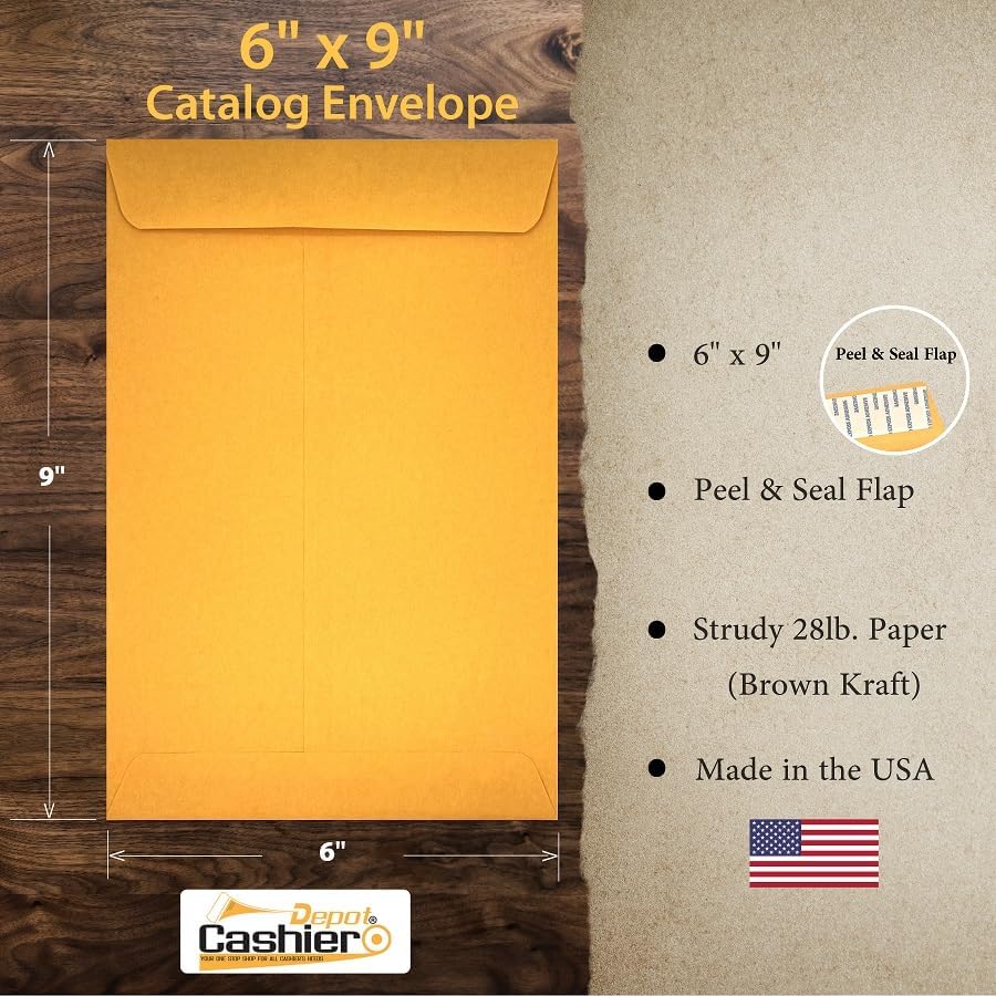 400 Cashier Depot - 6" x 9" Catalog Envelopes, Open End, Sturdy 28lb Kraft, Peel & Seal, Professional Mailing & Document Storage, 500 Count - Image 2