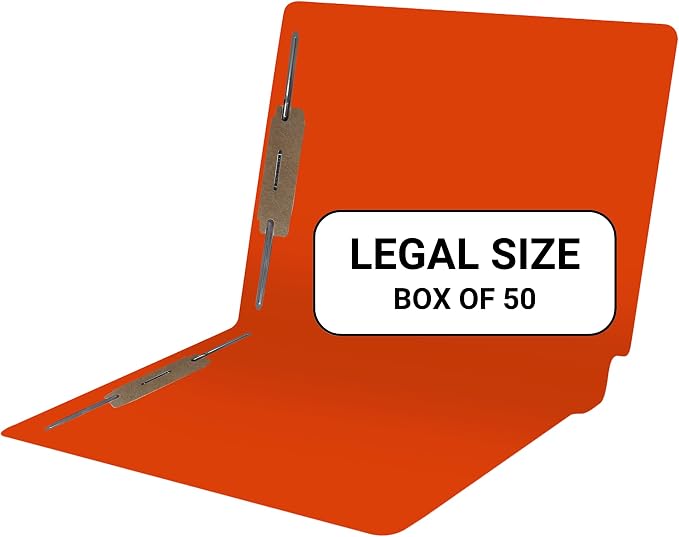 Orange File Folders, Doctor Stuff, Legal Size Reinforced End Tab Folder with 2" Bonded Fastener on Inside Front and Back, 14 pt Stock, Box of 50 by DoctorStuff