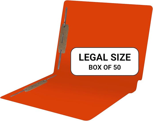 Orange File Folders, Doctor Stuff, Legal Size Reinforced End Tab Folder with 2" Bonded Fastener on Inside Front and Back, 14 pt Stock, Box of 50 by DoctorStuff